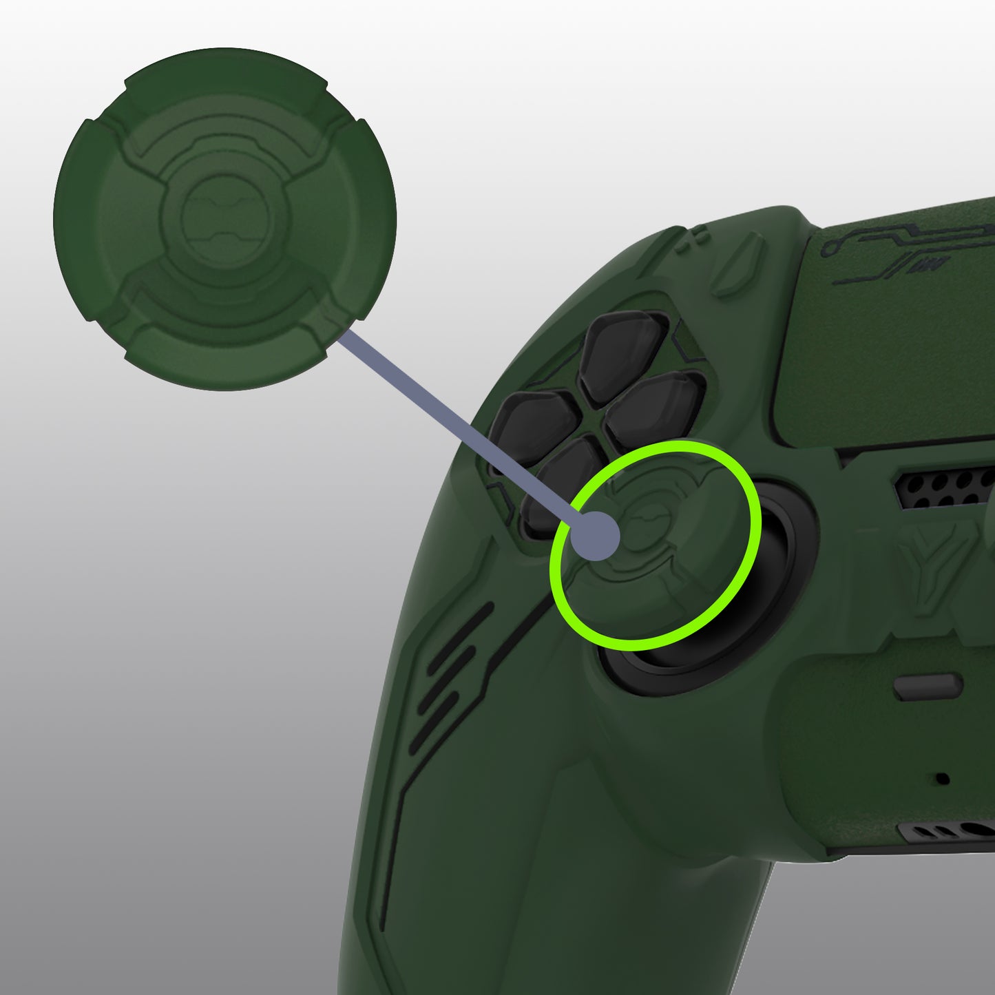PlayVital Mecha Edition シリコンカバー with 2 ジョイスティックキャップと 6 ステッカー for PS5 コントローラー - 充電ステーション対応【レーシンググリーン】