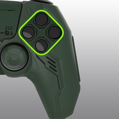 PlayVital Mecha Edition シリコンカバー with 2 ジョイスティックキャップと 6 ステッカー for PS5 コントローラー - 充電ステーション対応【レーシンググリーン】