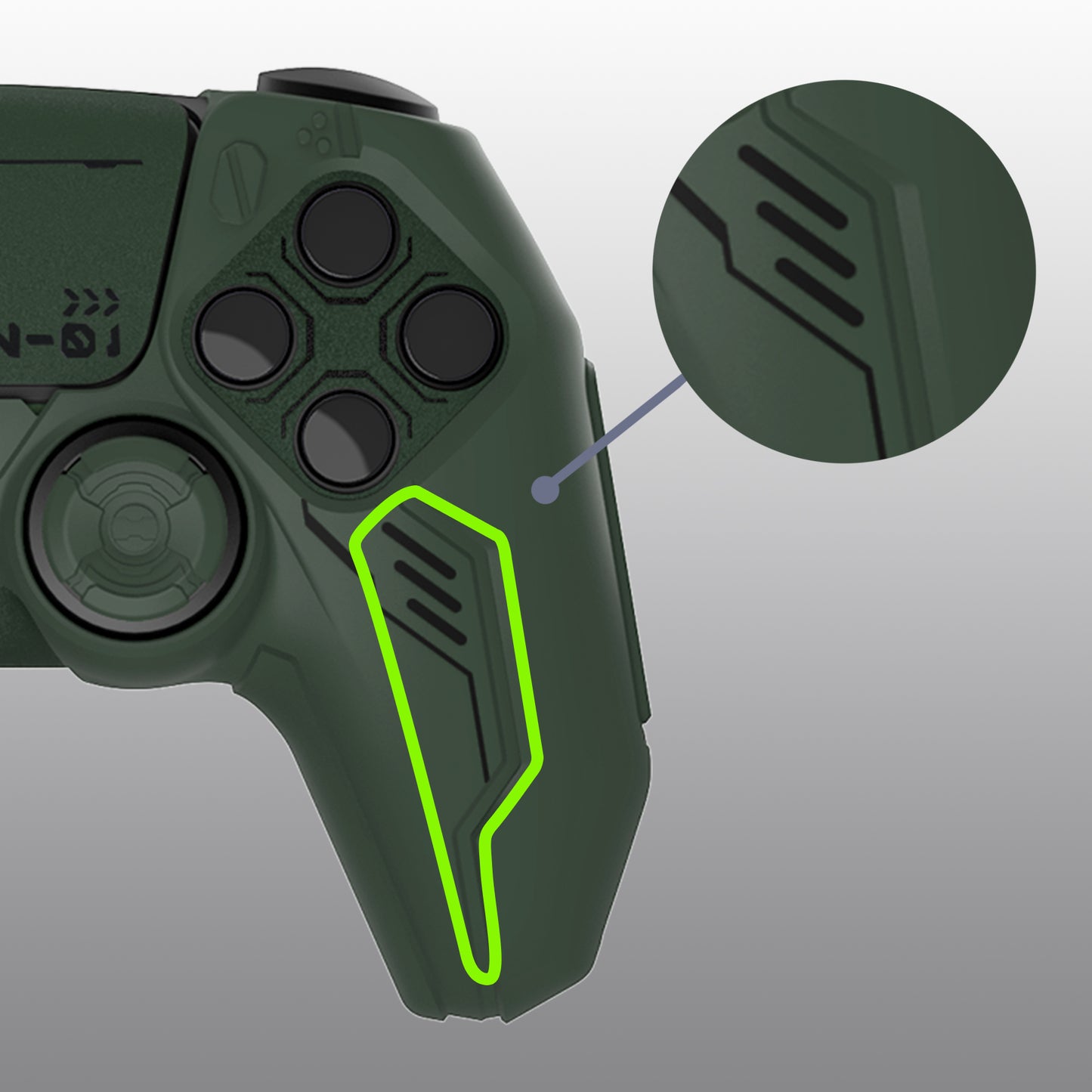 PlayVital Mecha Edition シリコンカバー with 2 ジョイスティックキャップと 6 ステッカー for PS5 コントローラー - 充電ステーション対応【レーシンググリーン】