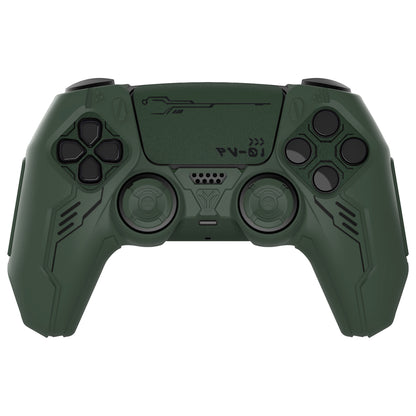 PlayVital Mecha Edition シリコンカバー with 2 ジョイスティックキャップと 6 ステッカー for PS5 コントローラー - 充電ステーション対応【レーシンググリーン】