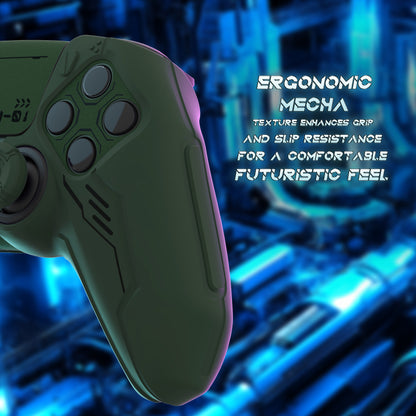 PlayVital Mecha Edition シリコンカバー with 2 ジョイスティックキャップと 6 ステッカー for PS5 コントローラー - 充電ステーション対応【レーシンググリーン】