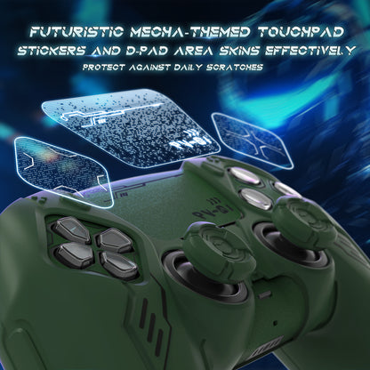 PlayVital Mecha Edition シリコンカバー with 2 ジョイスティックキャップと 6 ステッカー for PS5 コントローラー - 充電ステーション対応【レーシンググリーン】