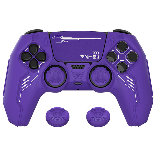 PlayVital Mecha Edition シリコンカバー with 2 ジョイスティックキャップと 6 ステッカー for PS5 コントローラー - 充電ステーション対応【パープル】