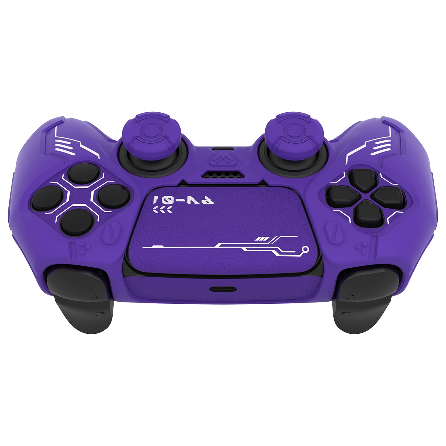 PlayVital Mecha Edition シリコンカバー with 2 ジョイスティックキャップと 6 ステッカー for PS5 コントローラー - 充電ステーション対応【パープル】
