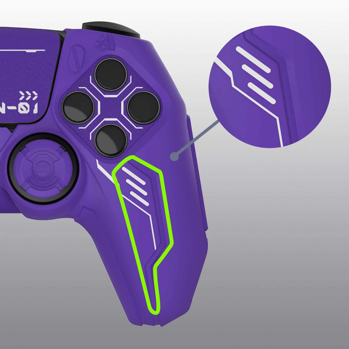 PlayVital Mecha Edition シリコンカバー with 2 ジョイスティックキャップと 6 ステッカー for PS5 コントローラー - 充電ステーション対応【パープル】