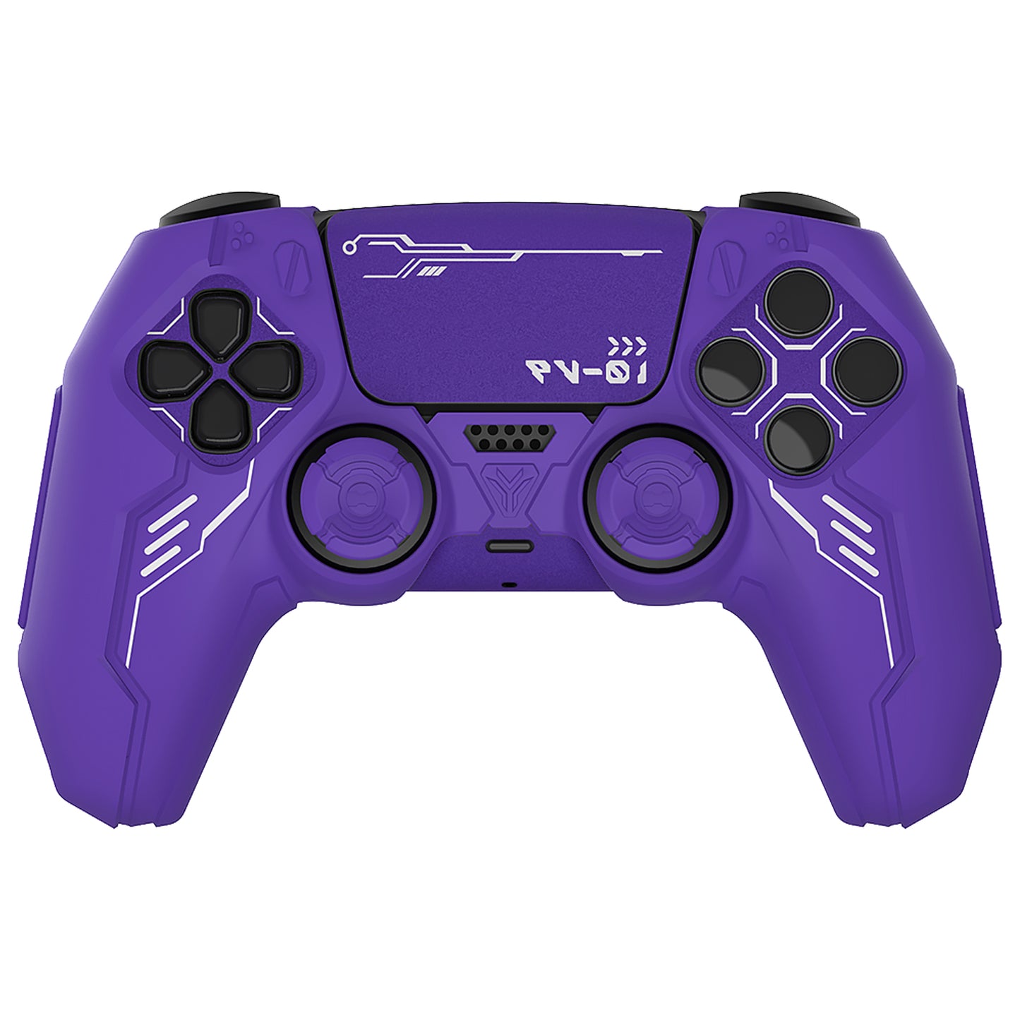 PlayVital Mecha Edition シリコンカバー with 2 ジョイスティックキャップと 6 ステッカー for PS5 コントローラー - 充電ステーション対応【パープル】