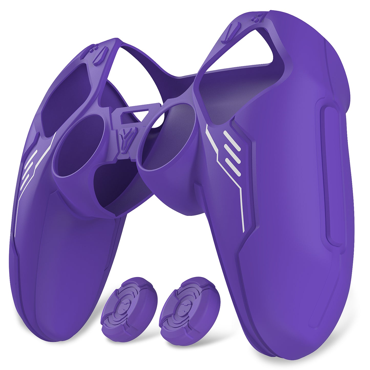 PlayVital Mecha Edition シリコンカバー with 2 ジョイスティックキャップと 6 ステッカー for PS5 コントローラー - 充電ステーション対応【パープル】