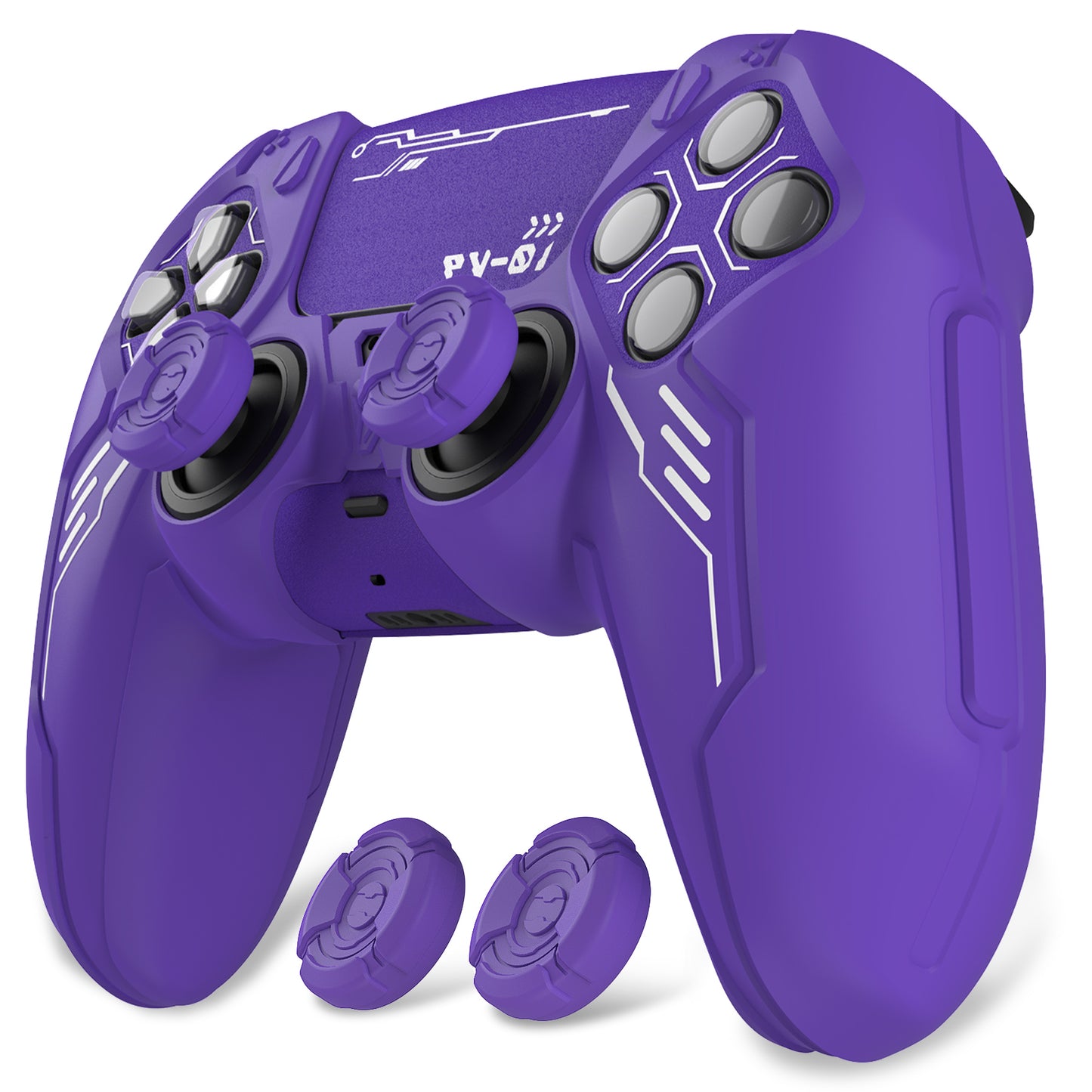 PlayVital Mecha Edition シリコンカバー with 2 ジョイスティックキャップと 6 ステッカー for PS5 コントローラー - 充電ステーション対応【パープル】