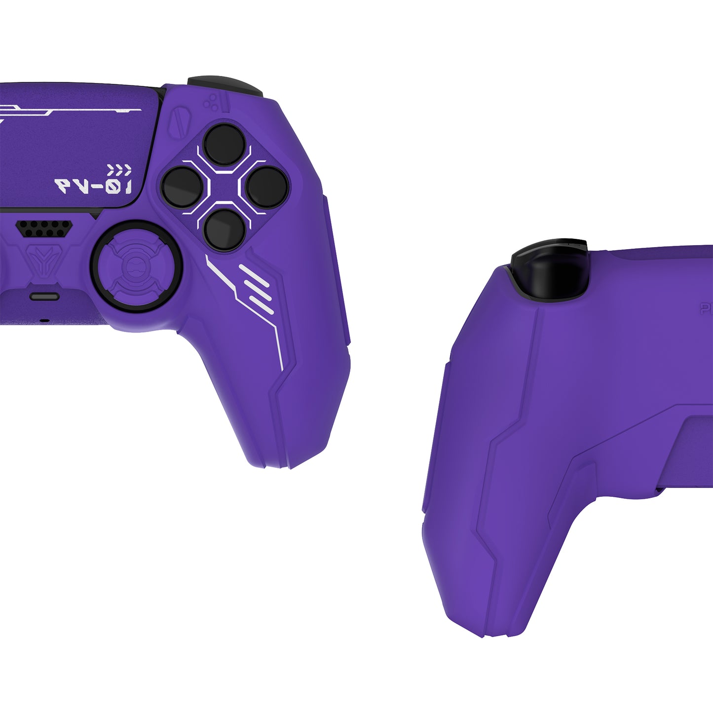 PlayVital Mecha Edition シリコンカバー with 2 ジョイスティックキャップと 6 ステッカー for PS5 コントローラー - 充電ステーション対応【パープル】