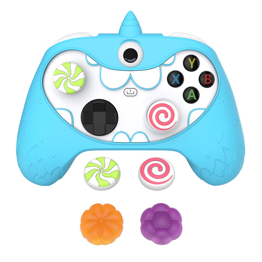 PlayVital MonoEye Monster キュートシリコンカバー for Xbox Series X/S コントローラー、ジョイスティックキャップとステッカー付き Xbox Core コントローラーグリップケース【ブルー】