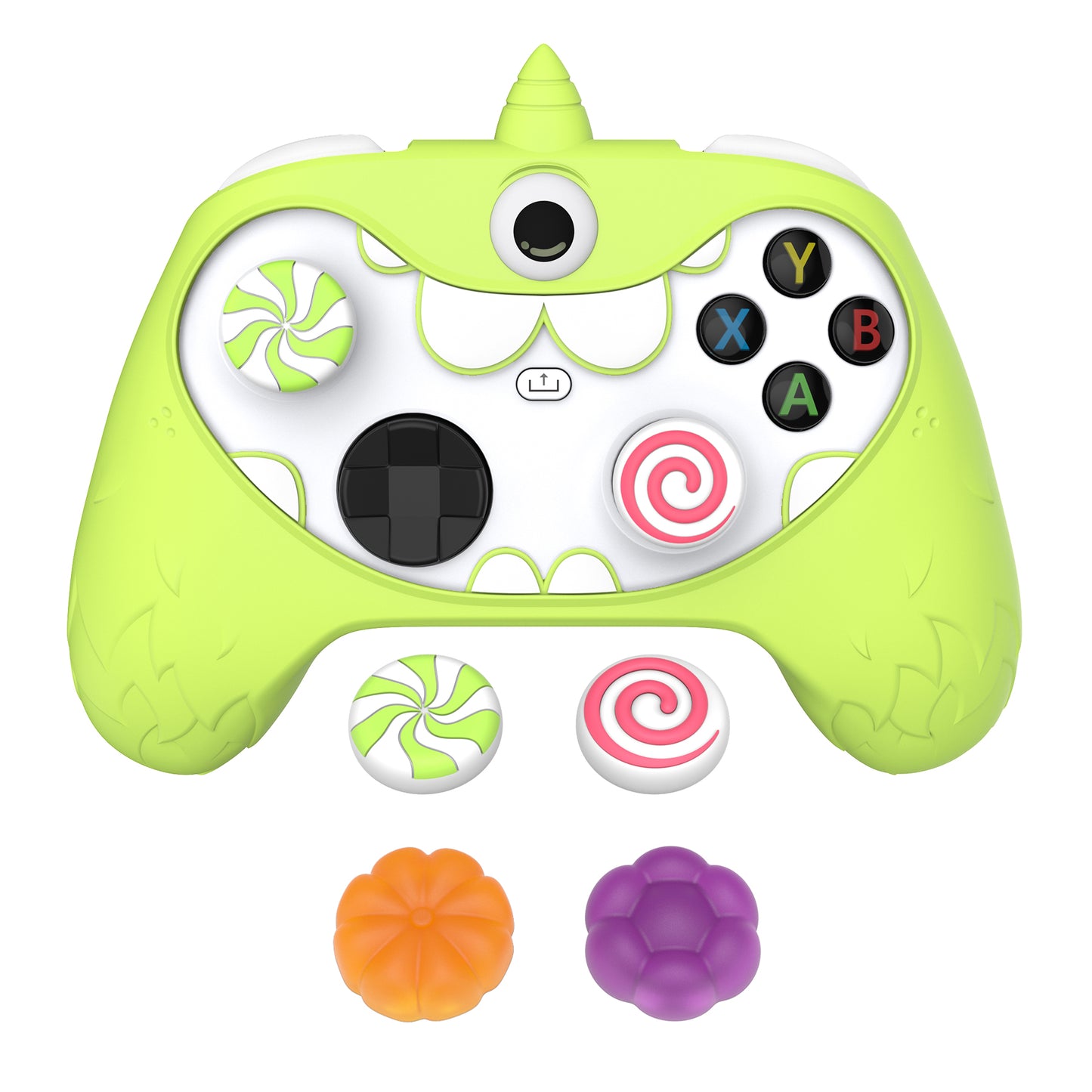 PlayVital MonoEye Monster キュートシリコンカバー for Xbox Series X/S コントローラー、ジョイスティックキャップとステッカー付き Xbox Core コントローラーグリップケース 【グリーン】