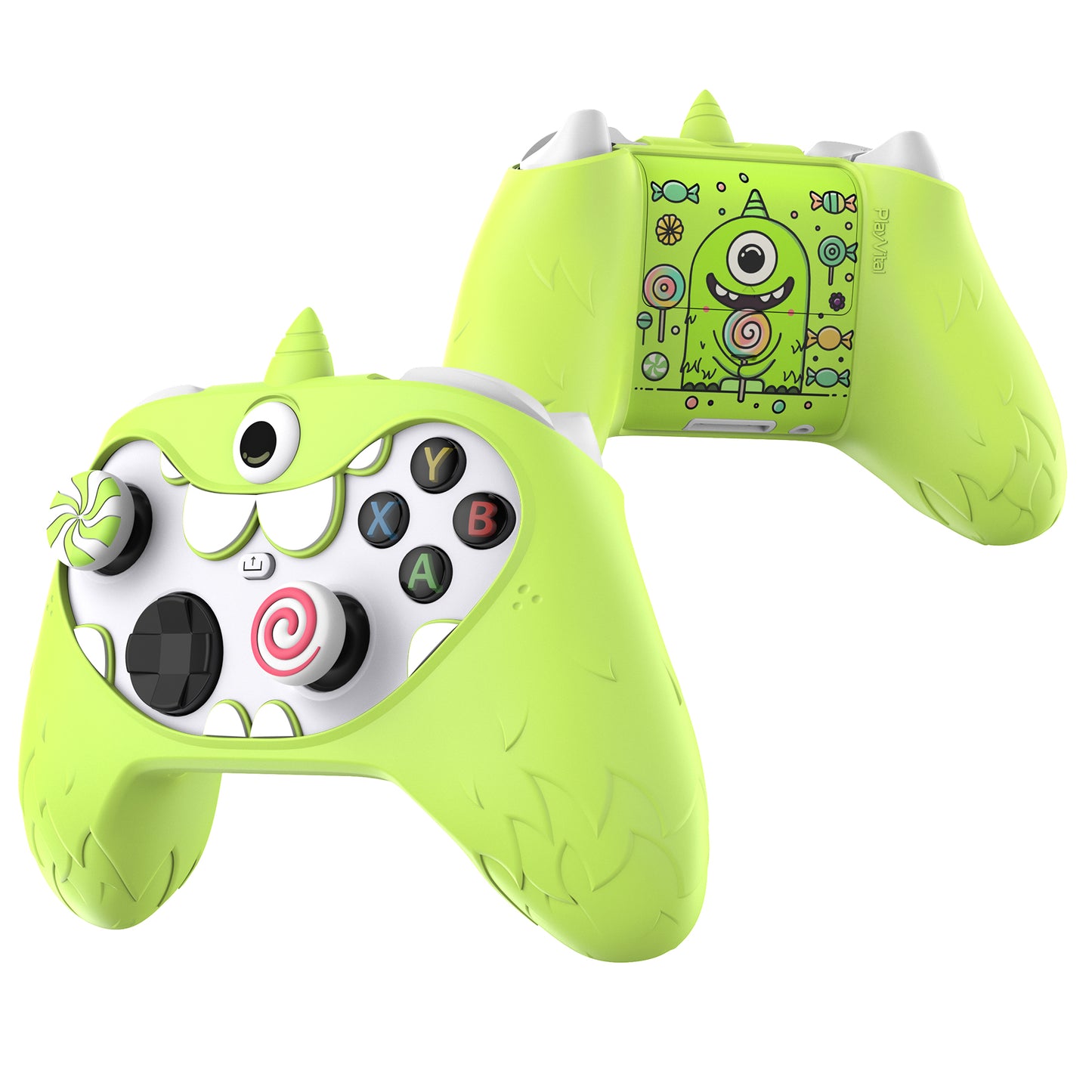 PlayVital MonoEye Monster キュートシリコンカバー for Xbox Series X/S コントローラー、ジョイスティックキャップとステッカー付き Xbox Core コントローラーグリップケース 【グリーン】