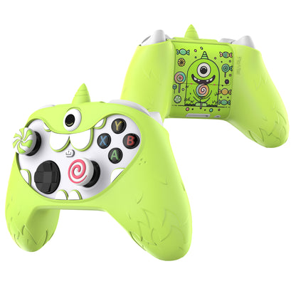 PlayVital MonoEye Monster キュートシリコンカバー for Xbox Series X/S コントローラー、ジョイスティックキャップとステッカー付き Xbox Core コントローラーグリップケース 【グリーン】