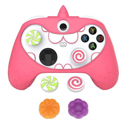 PlayVital MonoEye Monster キュートシリコンカバー for Xbox Series X/S コントローラー、ジョイスティックキャップとステッカー付き Xbox Core コントローラーグリップケース【ピンク】
