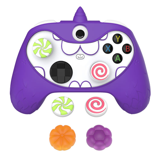 PlayVital MonoEye Monster キュートシリコンカバー for Xbox Series X/S コントローラー、ジョイスティックキャップとステッカー付き Xbox Core コントローラーグリップケース【パープル】
