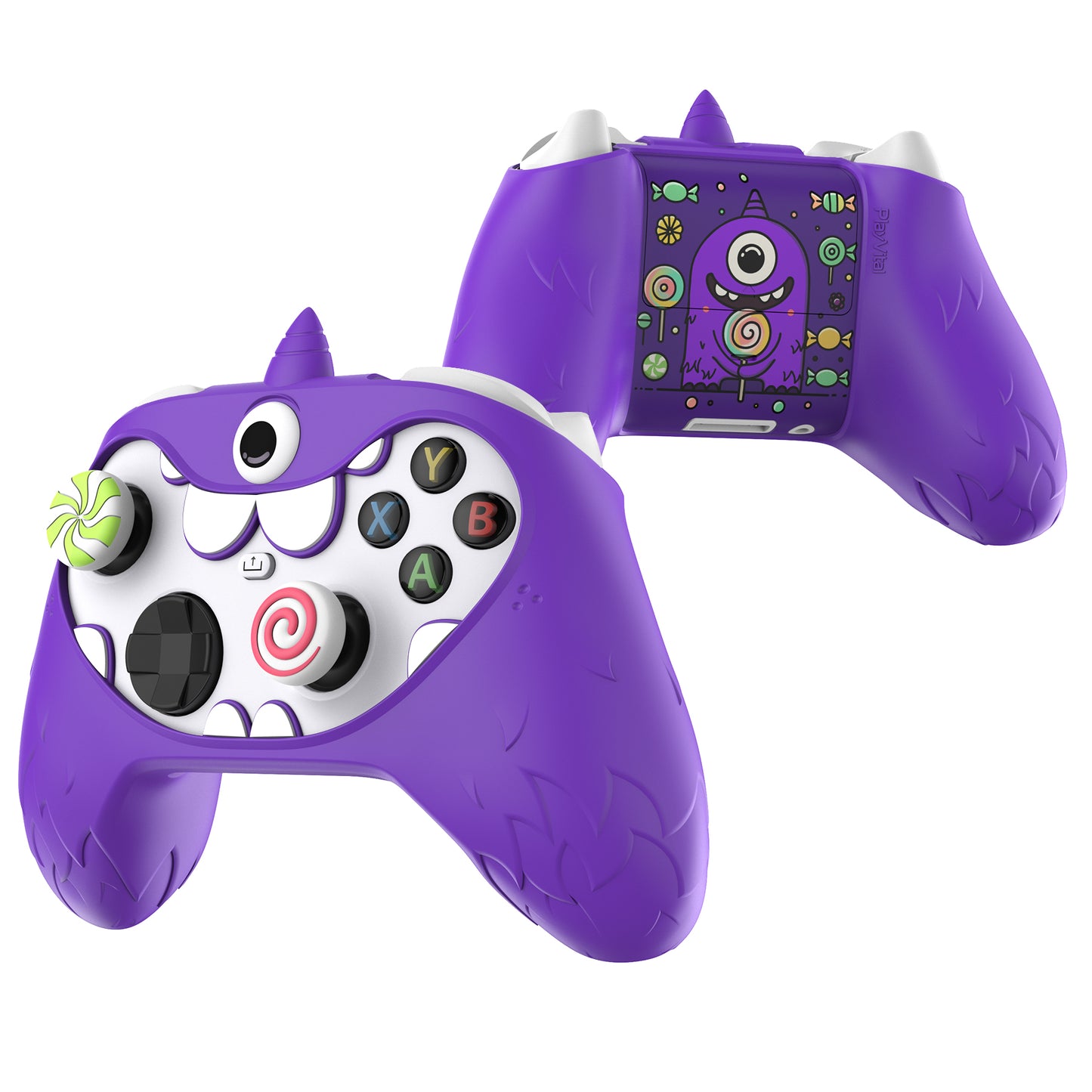 PlayVital MonoEye Monster キュートシリコンカバー for Xbox Series X/S コントローラー、ジョイスティックキャップとステッカー付き Xbox Core コントローラーグリップケース【パープル】