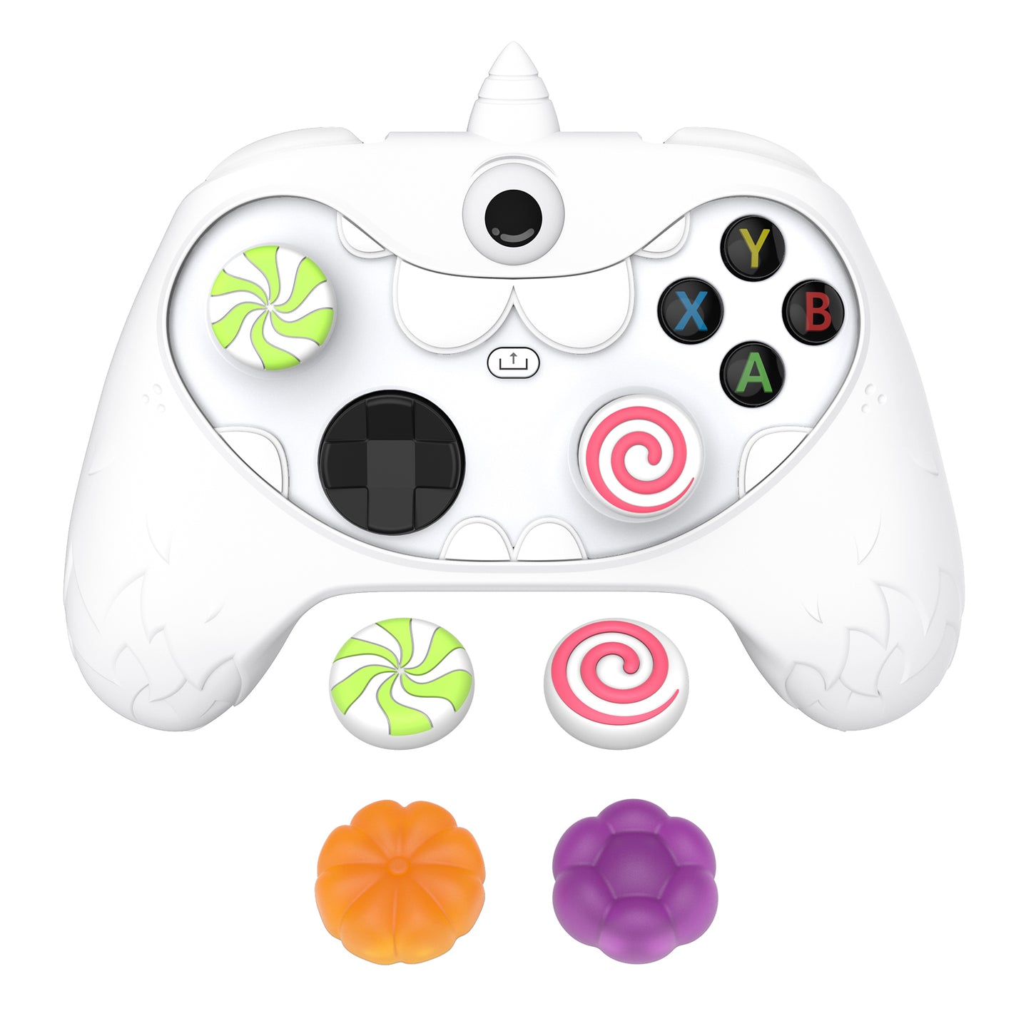 PlayVital MonoEye Monster キュートシリコンカバー for Xbox Series X/S コントローラー、ジョイスティックキャップとステッカー付き Xbox Core コントローラーグリップケース 【ホワイト】