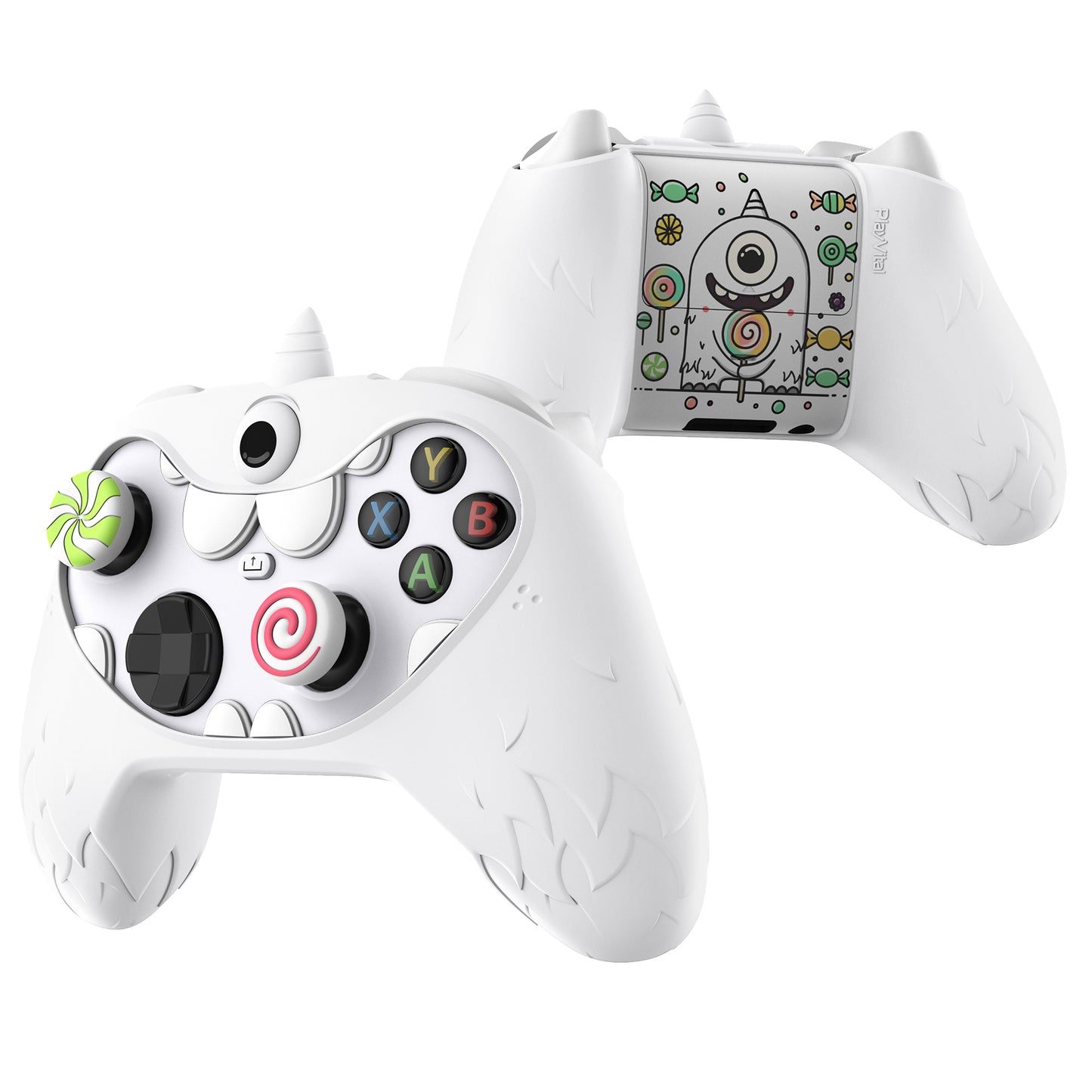 PlayVital MonoEye Monster キュートシリコンカバー for Xbox Series X/S コントローラー、ジョイスティックキャップとステッカー付き Xbox Core コントローラーグリップケース 【ホワイト】