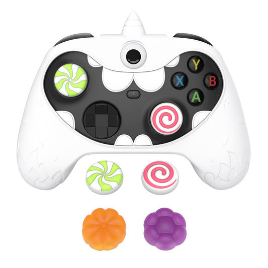 PlayVital MonoEye Monster キュートシリコンカバー for Xbox Series X/S コントローラー、ジョイスティックキャップとステッカー付き Xbox Core コントローラーグリップケース 【ホワイト】