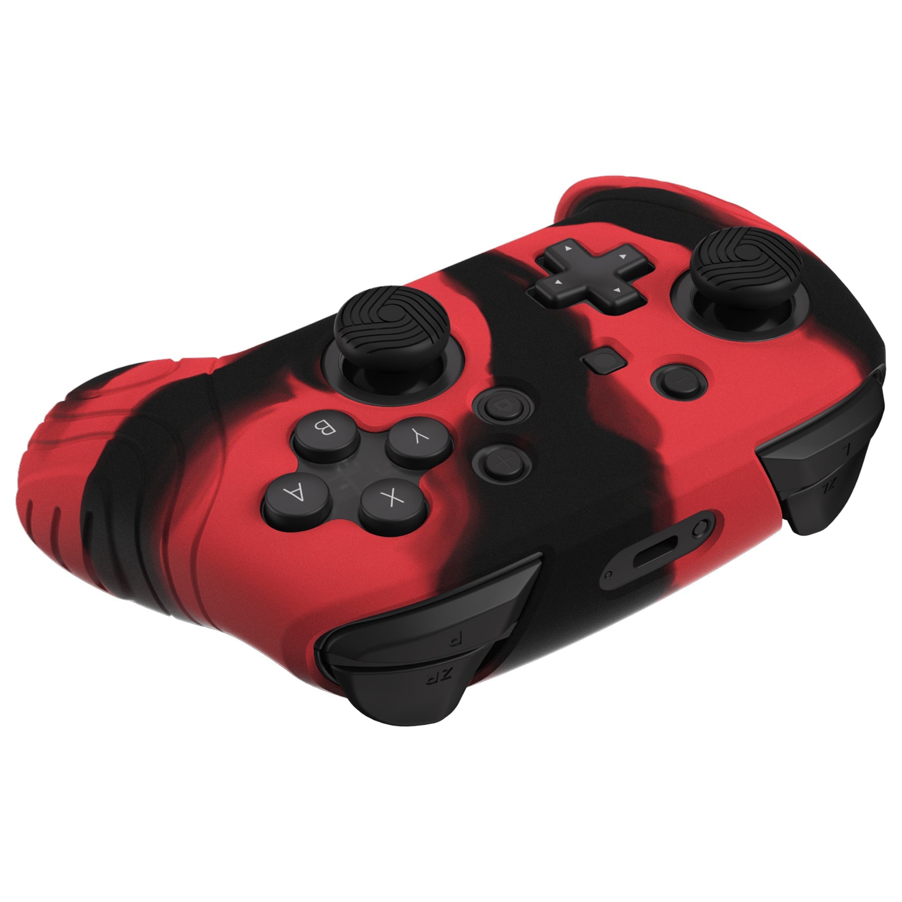 PlayVital Samurai Edition Ergonomic Anti-slip Silicone Skin Protective Case with Thumb Grip Caps for Nintendo Switch Pro Controller - Red & Black - EBNPP012 PlayVital
