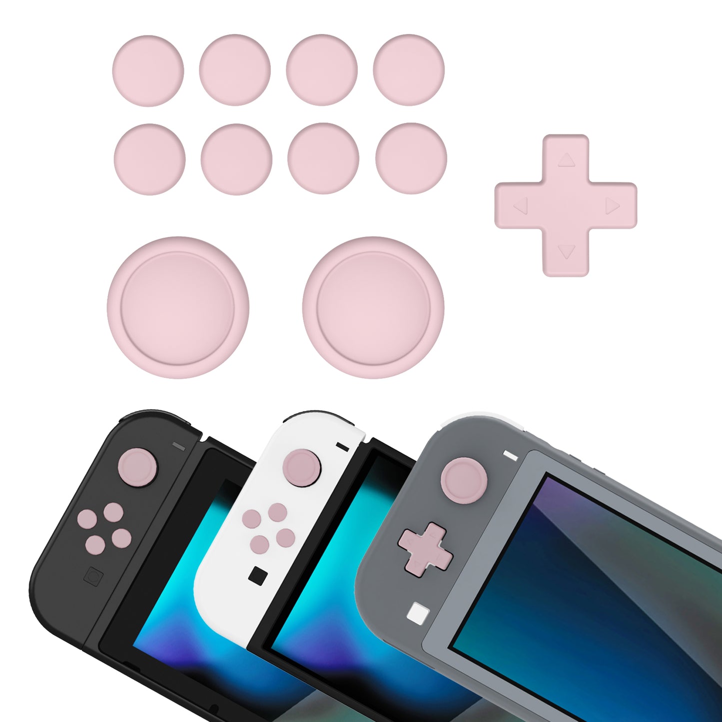 PlayVital シリコンボタンカバーやサムグリップセットSwitch/有機el/Switch Lite対応用、ABXY方向キーボタンキャップ、Switch Lite用 Dパッドボタンキャップ【ピンク】