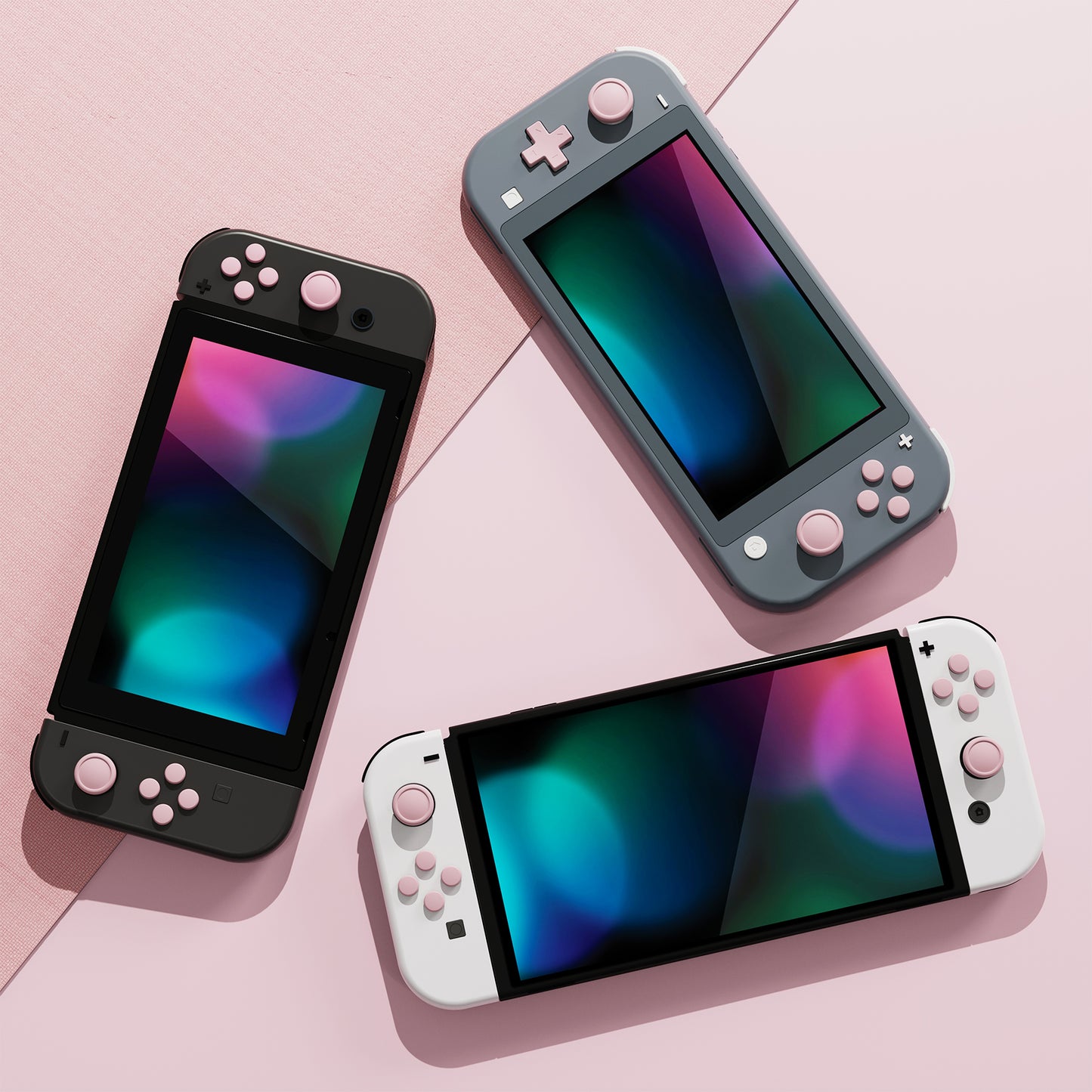 PlayVital シリコンボタンカバーやサムグリップセットSwitch/有機el/Switch Lite対応用、ABXY方向キーボタンキャップ、Switch Lite用 Dパッドボタンキャップ【ピンク】