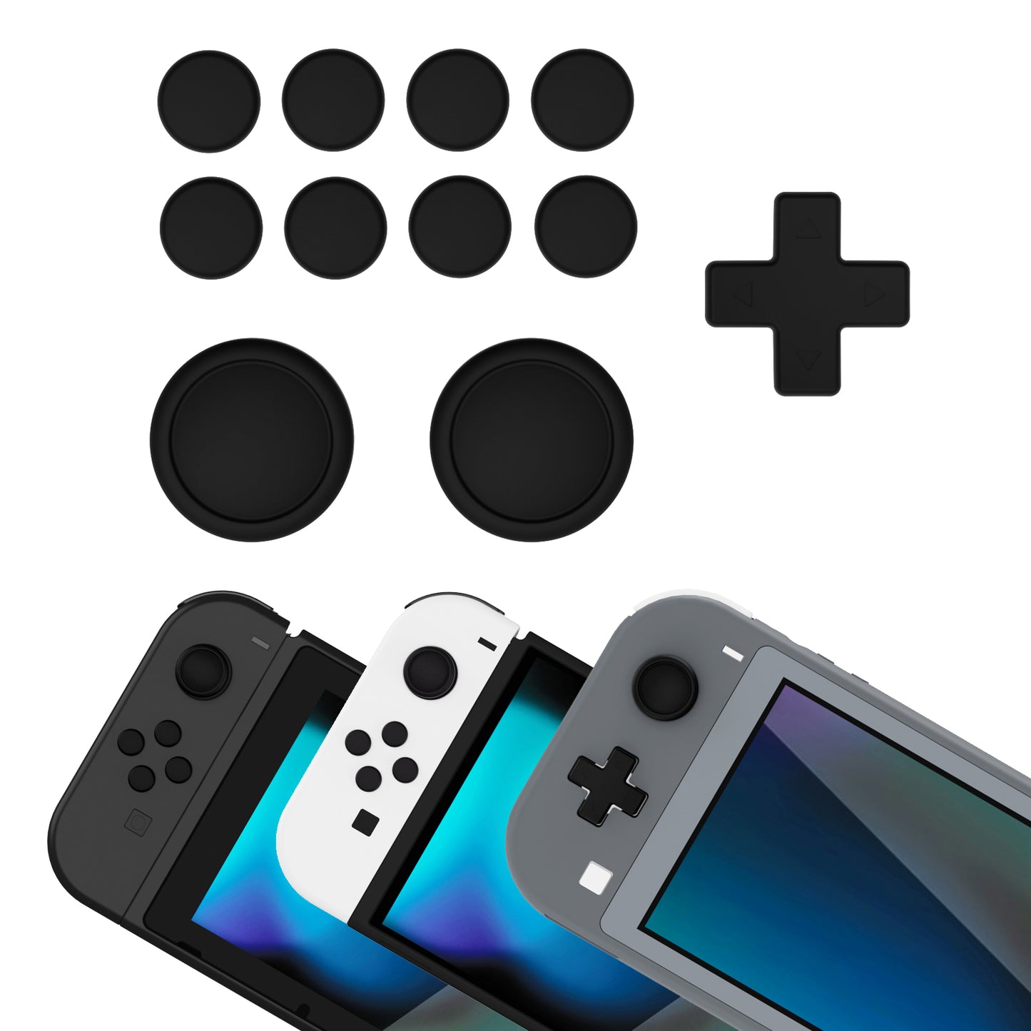 PlayVital シリコンボタンカバーやサムグリップセットSwitch/有機el/Switch Lite対応用、ABXY方向キーボタンキャップ、Switch Lite用 Dパッドボタンキャップ【ブラック】