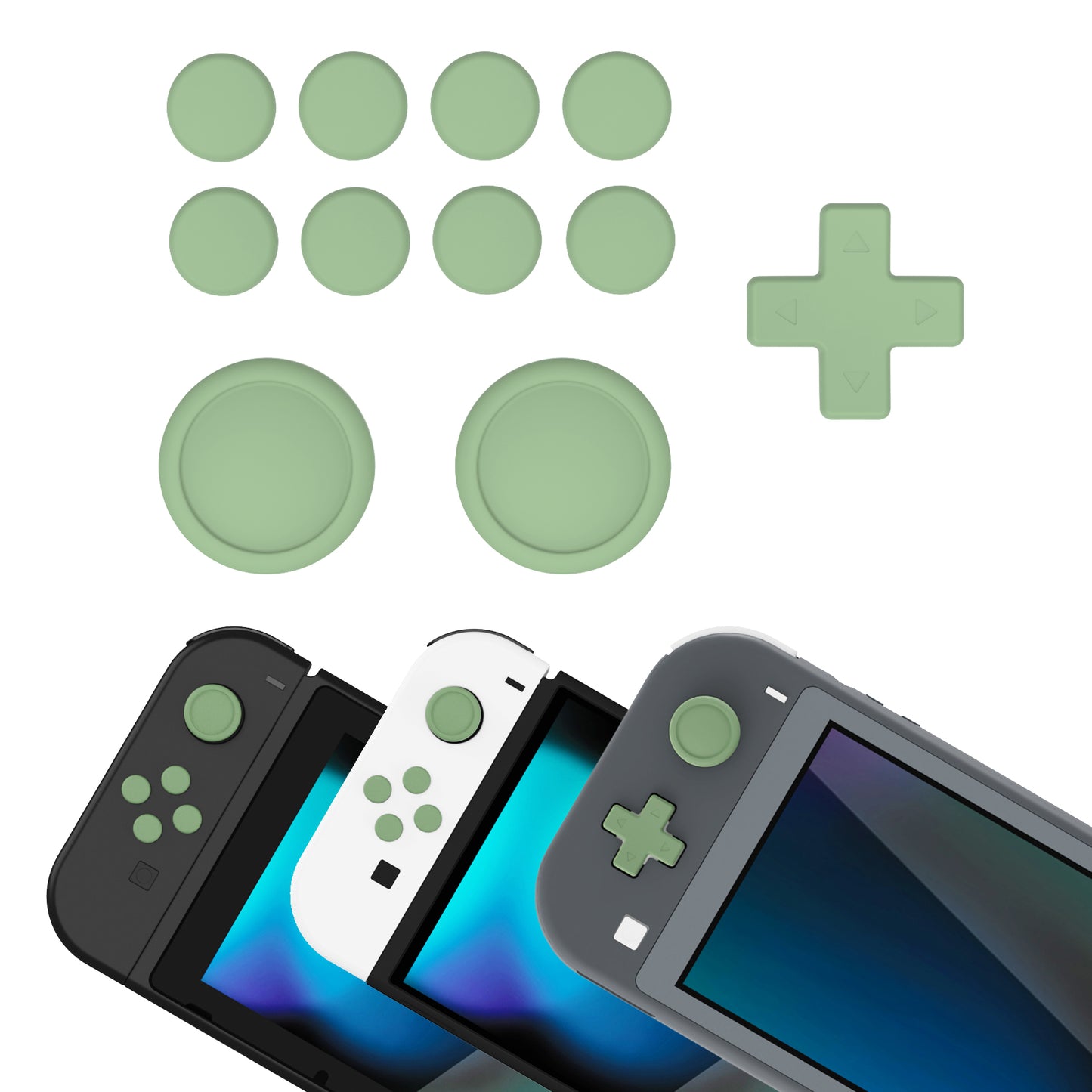 PlayVital シリコンボタンカバーやサムグリップセットSwitch/有機el/Switch Lite対応用、ABXY方向キーボタンキャップ、Switch Lite用 Dパッドボタンキャップ【抹茶グリーン】