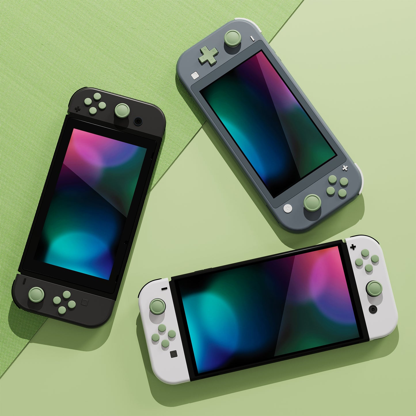 PlayVital シリコンボタンカバーやサムグリップセットSwitch/有機el/Switch Lite対応用、ABXY方向キーボタンキャップ、Switch Lite用 Dパッドボタンキャップ【抹茶グリーン】