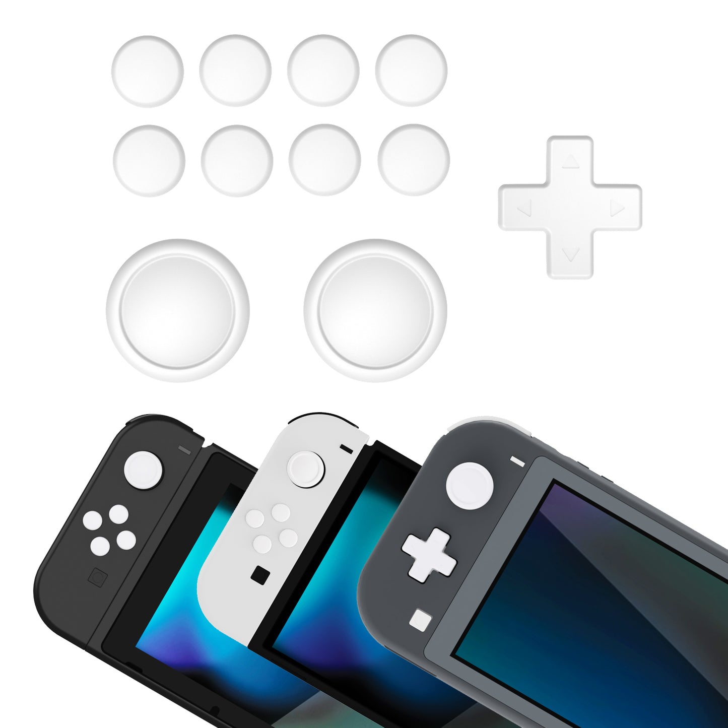 PlayVital シリコンボタンカバーやサムグリップセットSwitch/有機el/Switch Lite対応用、ABXY方向キーボタンキャップ、Switch Lite用 Dパッドボタンキャップ【ホワイト】