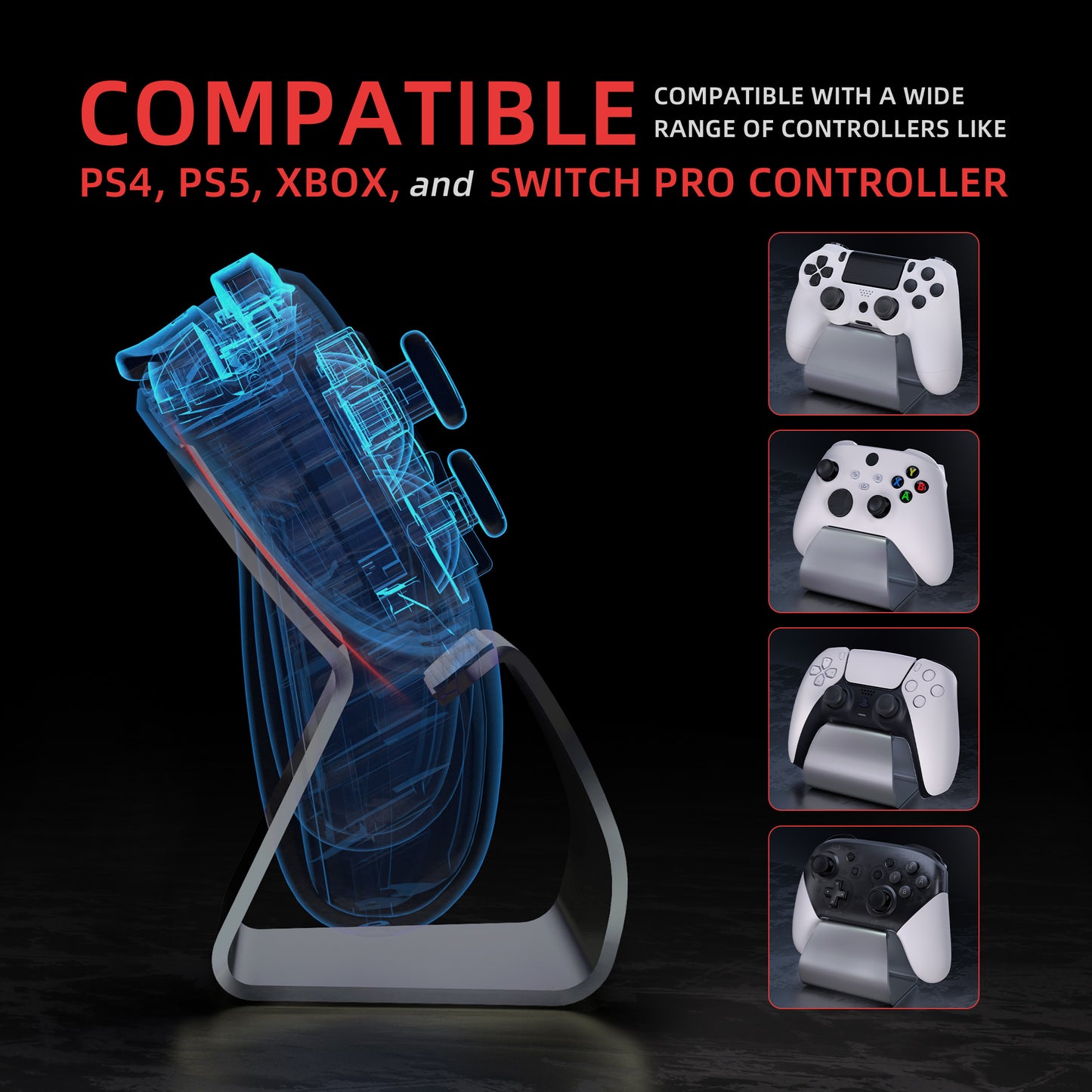 PlayVital Stand-AL ユニバーサル メタル ゲーム コントローラー スタンド (PS5&PS4&Xbox Series X/S&Xbox One 対応) 【グレー】