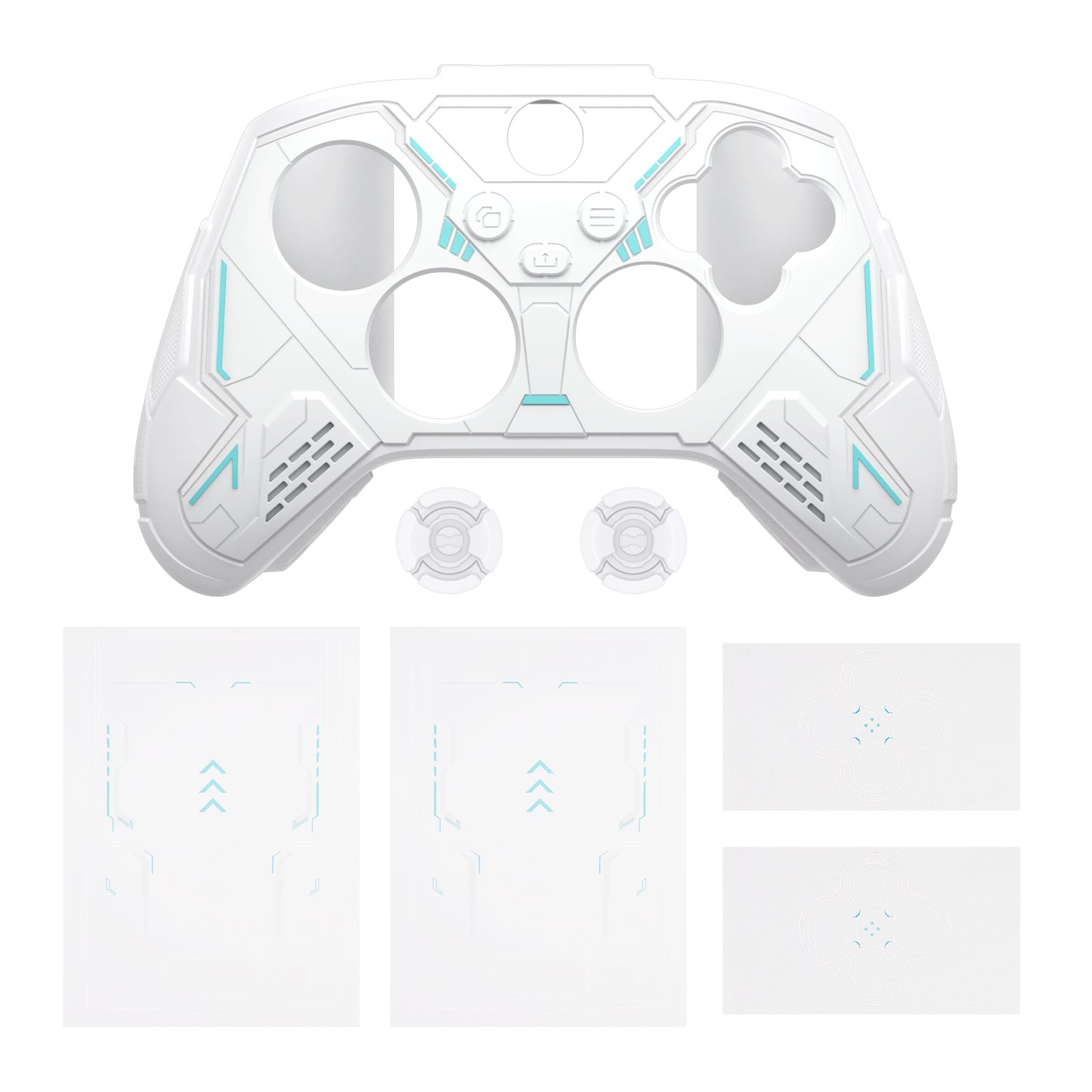 PlayVital Stellar Mecha シリコンカバー スキン for Xbox Series X/S コントローラー サムグリップ & ステッカー付／滑り止めグリッププロテクター【ホワイト＆フロストグレー】