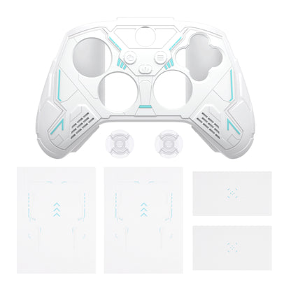 PlayVital Stellar Mecha シリコンカバー スキン for Xbox Series X/S コントローラー サムグリップ & ステッカー付／滑り止めグリッププロテクター【ホワイト＆フロストグレー】