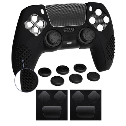 PlayVital アップグレード版 3Dスタッズエディション 防滑シリコンカバー スキン (6つのサムグリップ & 2枚のステッカー付き) - PS5 コントローラー用、充電ドック対応【ブラック】