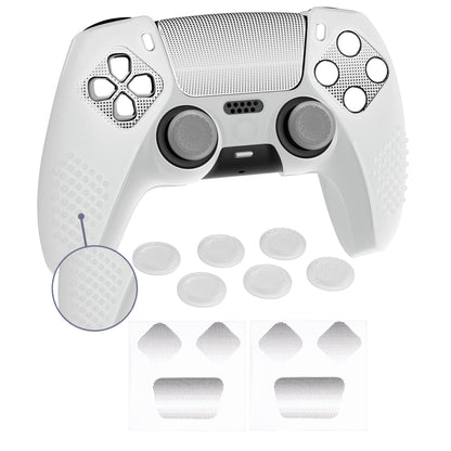 PlayVital アップグレード版 3Dスタッズエディション 防滑シリコンカバー スキン (6つのサムグリップ & 2枚のステッカー付き) - PS5 コントローラー用、充電ドック対応【クリアホワイト】