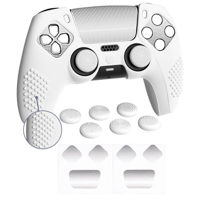 PlayVital アップグレード版 3Dスタッズエディション 防滑シリコンカバー スキン (6つのサムグリップ & 2枚のステッカー付き) - PS5 コントローラー用、充電ドック対応【ホワイト】