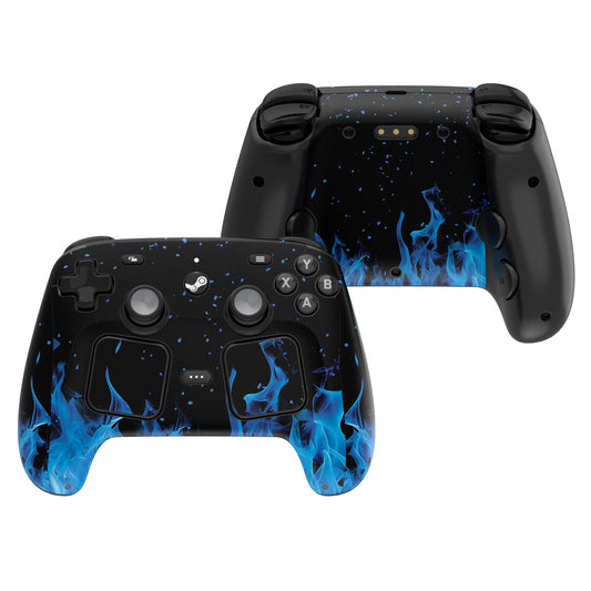 PlayVital Steam Controller 2 用 スキンシール 3枚セット｜Steam Controller 2026 対応・キズ防止・貼り跡が残りにくい 保護デカールステッカー【青い炎】
