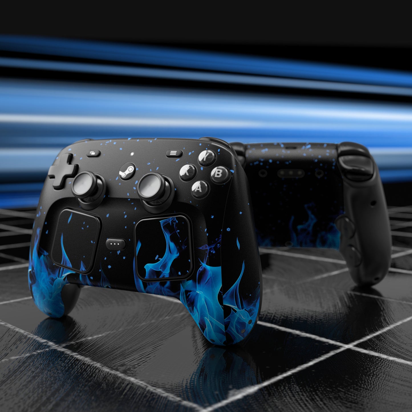 PlayVital Steam Controller 2 用 スキンシール 3枚セット｜Steam Controller 2026 対応・キズ防止・貼り跡が残りにくい 保護デカールステッカー【青い炎】
