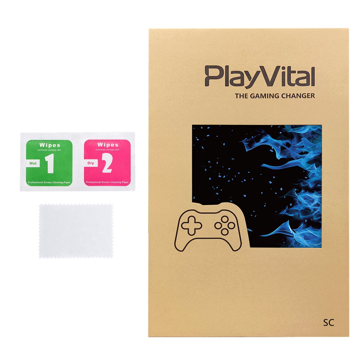 PlayVital Steam Controller 2 用 スキンシール 3枚セット｜Steam Controller 2026 対応・キズ防止・貼り跡が残りにくい 保護デカールステッカー【青い炎】