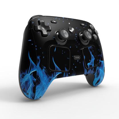 PlayVital Steam Controller 2 用 スキンシール 3枚セット｜Steam Controller 2026 対応・キズ防止・貼り跡が残りにくい 保護デカールステッカー【青い炎】