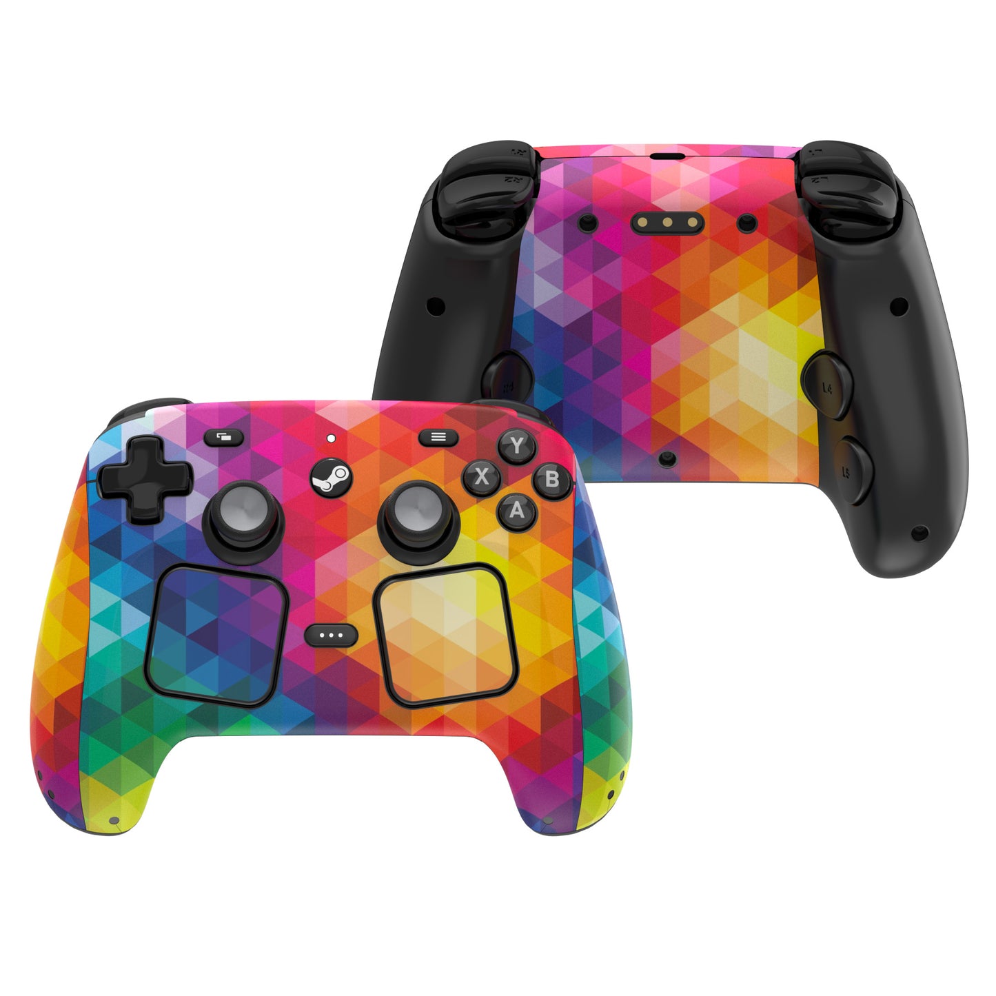 PlayVital Steam Controller 2 用 スキンシール 3枚セット｜Steam Controller 2026 対応・キズ防止・貼り跡が残りにくい 保護デカールステッカー【カラフルトライアングル】