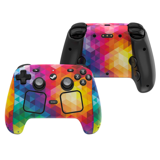 PlayVital Steam Controller 2 用 スキンシール 3枚セット｜Steam Controller 2026 対応・キズ防止・貼り跡が残りにくい 保護デカールステッカー【カラフルトライアングル】