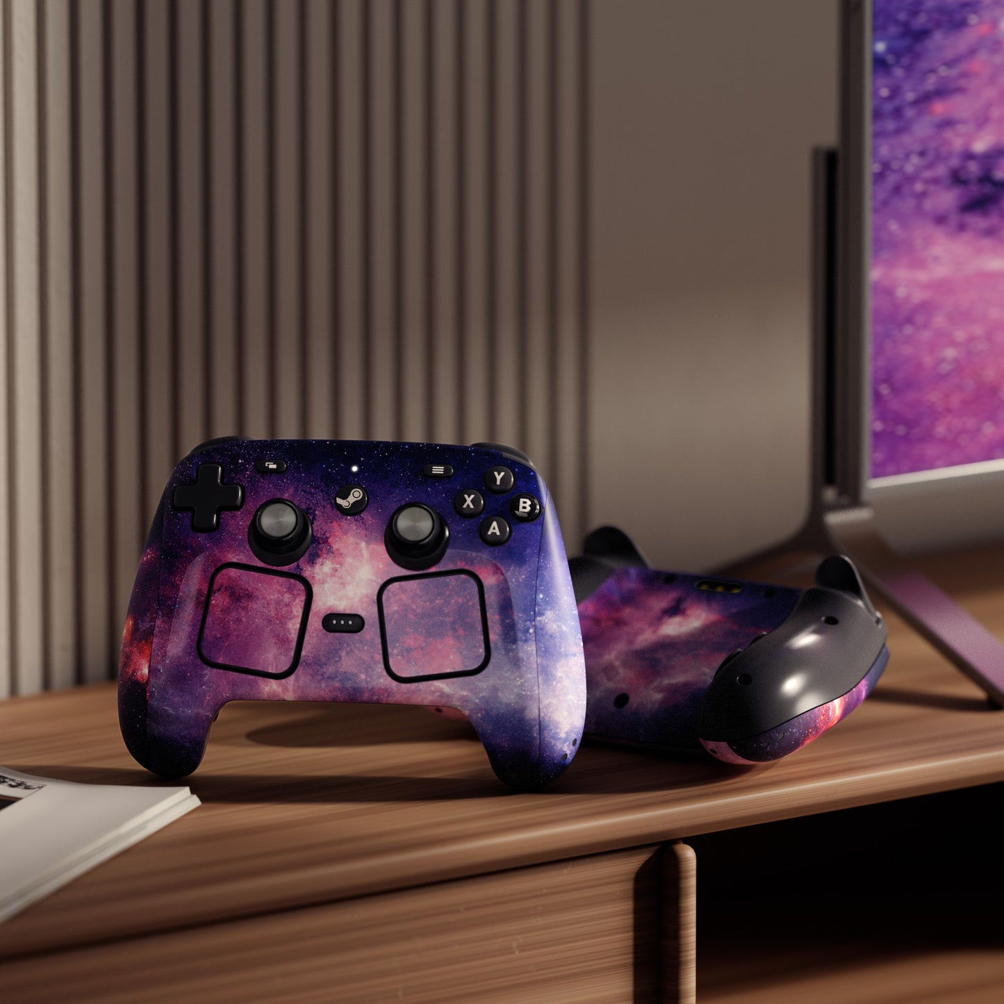 PlayVital Steam Controller 2 用 スキンシール 3枚セット｜Steam Controller 2026 対応・キズ防止・貼り跡が残りにくい 保護デカールステッカー【ネビュラギャラクシー】