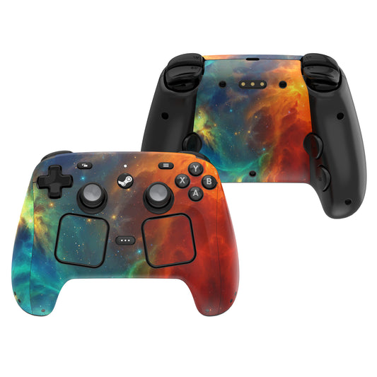 PlayVital Steam Controller 2 用 スキンシール 3枚セット｜Steam Controller 2026 対応・キズ防止・貼り跡が残りにくい 保護デカールステッカー【オレンジ スター ユニバース】