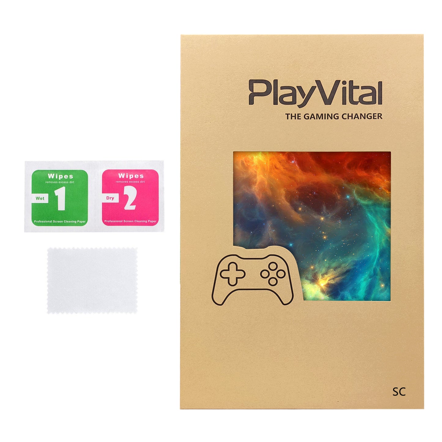 PlayVital Steam Controller 2 用 スキンシール 3枚セット｜Steam Controller 2026 対応・キズ防止・貼り跡が残りにくい 保護デカールステッカー【オレンジ スター ユニバース】