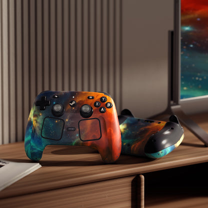 PlayVital Steam Controller 2 用 スキンシール 3枚セット｜Steam Controller 2026 対応・キズ防止・貼り跡が残りにくい 保護デカールステッカー【オレンジ スター ユニバース】