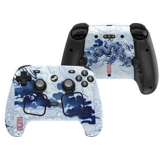 PlayVital Steam Controller 2 用 スキンシール 3枚セット｜Steam Controller 2026 対応・キズ防止・貼り跡が残りにくい 保護デカールステッカー【青花磁器風】