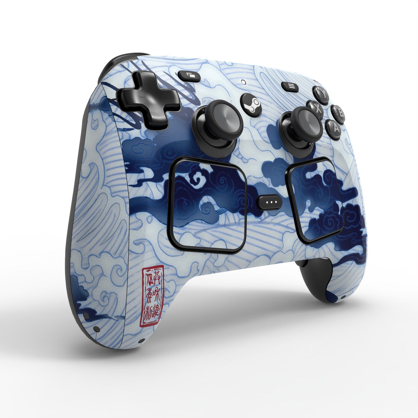 PlayVital Steam Controller 2 用 スキンシール 3枚セット｜Steam Controller 2026 対応・キズ防止・貼り跡が残りにくい 保護デカールステッカー【青花磁器風】