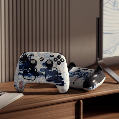 PlayVital Steam Controller 2 用 スキンシール 3枚セット｜Steam Controller 2026 対応・キズ防止・貼り跡が残りにくい 保護デカールステッカー【青花磁器風】