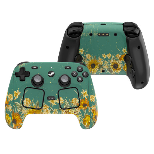 PlayVital Steam Controller 2 用 スキンシール 3枚セット｜Steam Controller 2026 対応・キズ防止・貼り跡が残りにくい 保護デカールステッカー【ひまわり】